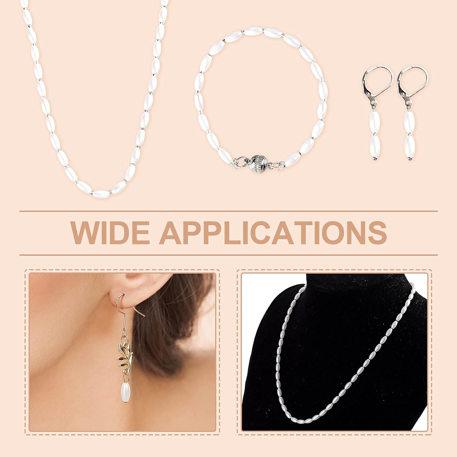 PAGOW 1000pcs Oat Rice Beads, 4 x 8mm White Pearl Beads for Jewelry Making (0.15 x 0.3 inch) - Image 5