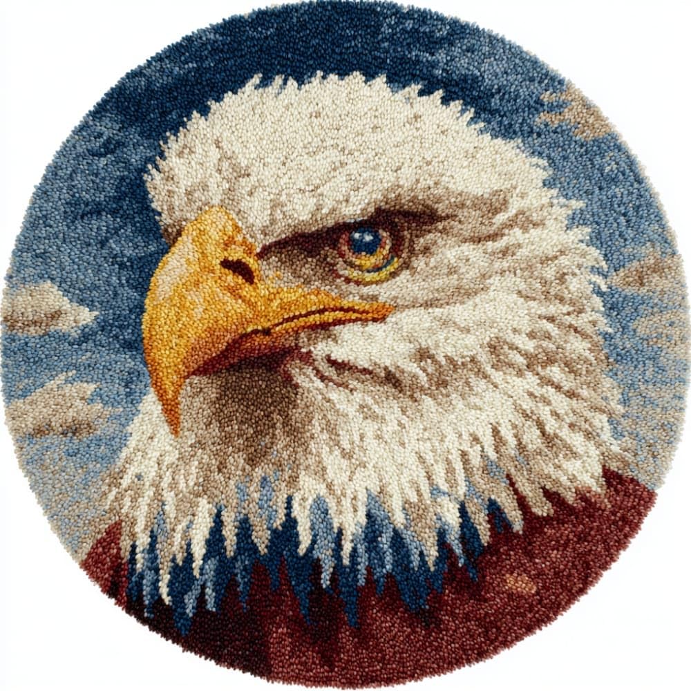 kitphoenix DIY Latch Hook Rug Kits Eagle Easy for Beginners Round Carpet Crochet Yarn Craft Large Rug Hook and Latch Tapestry for Home Decor 50X50Cm