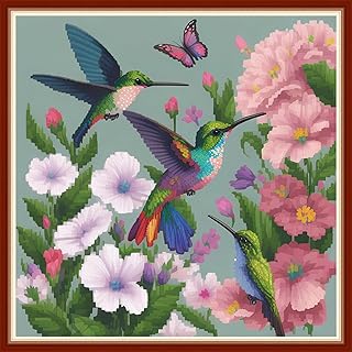 Dimensean Stamped Cross Stitch Kits Full Range of Embroidery Patterns Starter Kits for Beginners Adult or Kids DIY Cross Stitches Needlepoint Kits 11CT-Hummingbirds Gather Honey 17.7x17.7 inch - Buy now