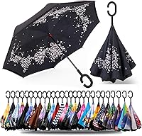 Vista 90 de SIEPASA Paraguas invertido invertido de 49/56 pulgadas, doble toldo extra grande, ventilado, resistente al viento, impermeable, paraguas de golf