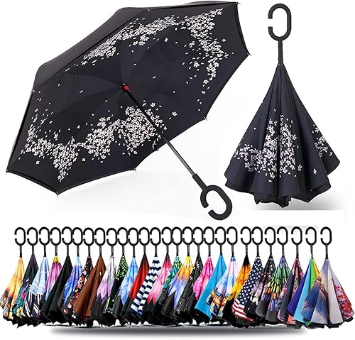 SIEPASA Paraguas invertido invertido con mango en forma de C paraguas de lluvia resistente a los rayos UV impermeable resistente al viento para