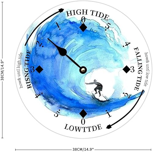 Miniatura 2 de Reloj de marea de madera, acuarela, surf, costa este, océano, reloj de marea de madera con marea alta y baja, reloj vintage para colgar en la pared,