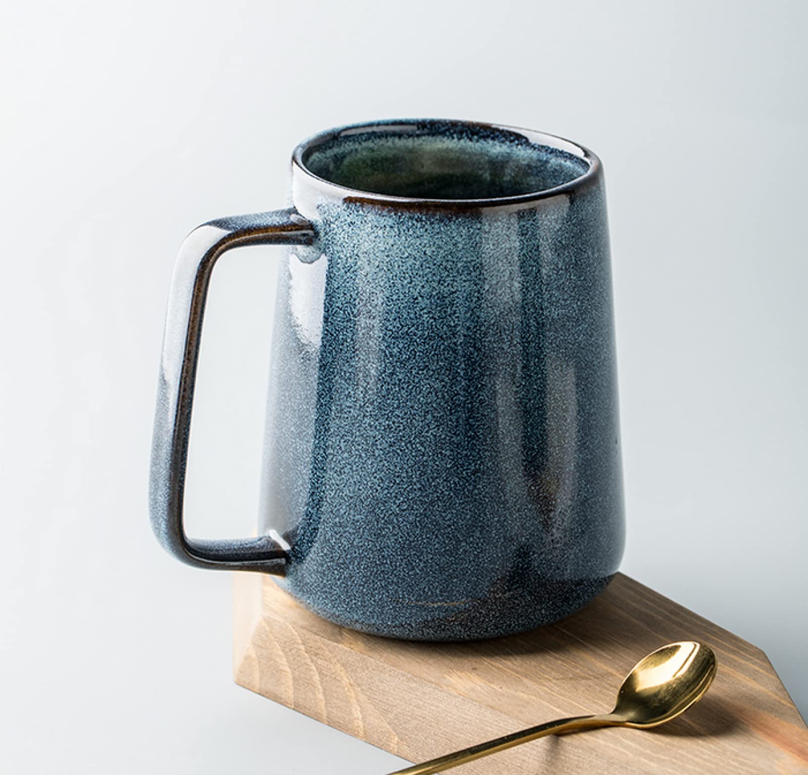 Tazza da caffè in ceramica Cielo stellato blu con cucchiaio e coperchio Tazza da tè Tazza da caffè in ceramica fatta a mano Tazza regalo per ufficio e casa