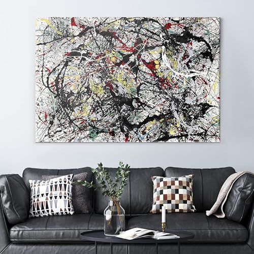 Canvasway - Jackson Pollock - Number 34 Reproduction Modern Canvas Prints Wall Art Picture On Cotton Canvas Wooden Frame For Abstract Artworks Home Decorations And Gifts (32"X48"X1.5") #TOP1