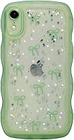 Vista 47 de Qokey para iPhone 14 Plus Funda de 6.7" con diseño de borde ondulado rizado, transparente, con purpurina, brillo, estrellas, brillante, lindo