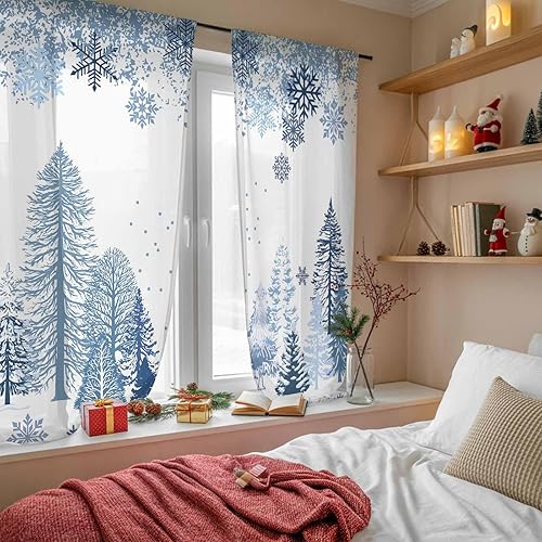 Miniatura 8 de Cortinas semitraslúcidas para árbol de Navidad de 63 pulgadas de largo, cortinas con filtro de luz, bolsillo para barra, cortinas para decoración de