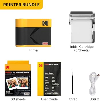 KODAK Mini 3 ERA 3x3 Portable Photo Printer, 4PASS, 38 Sheets, Black