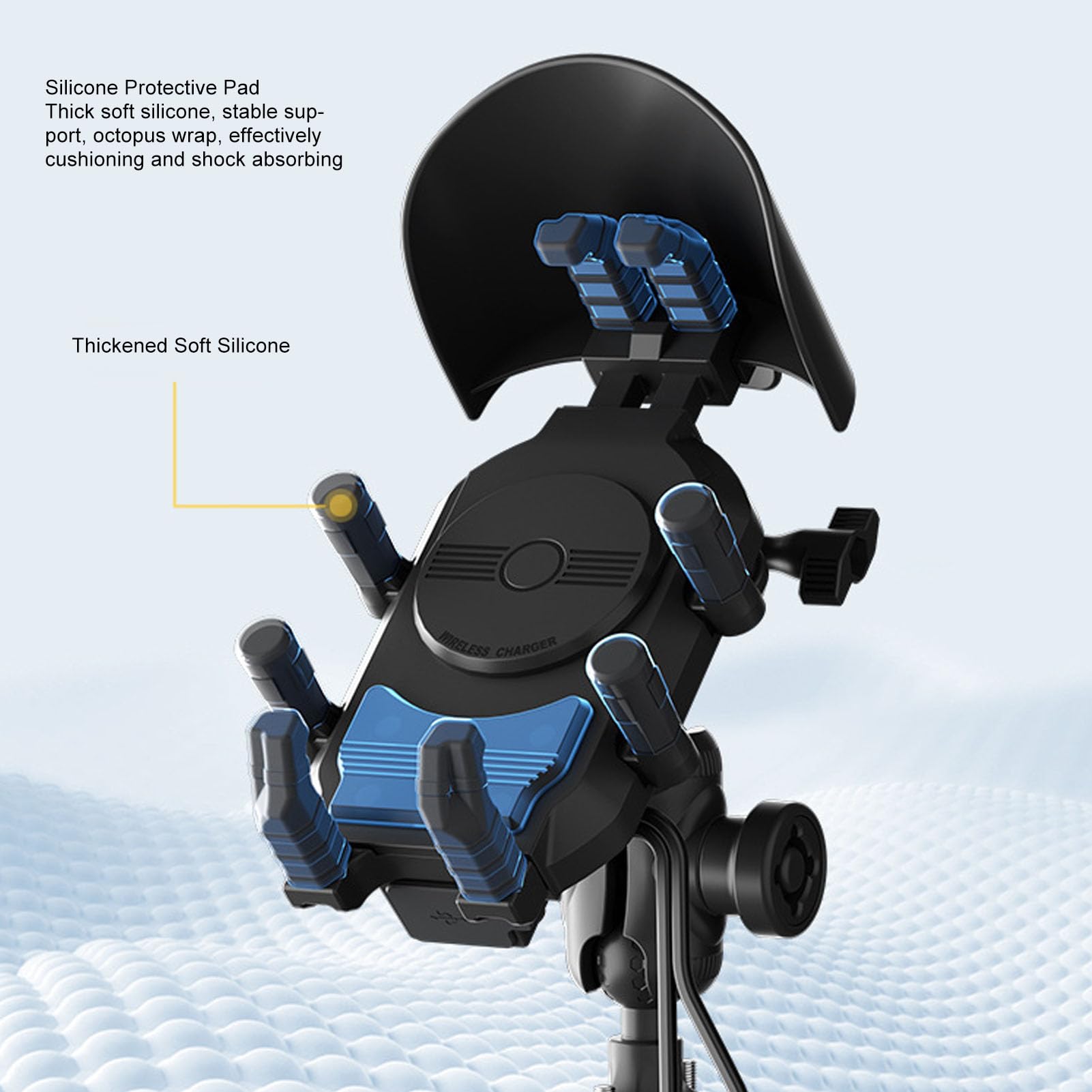 Asixxsix Soporte Antirrobo para Teléfono de Motocicleta con Amortiguador de Vibraciones, 15 W Inalámbrico PD USB de Carga Rápida Antivibración Manillar Soporte para Teléfono Móvil con