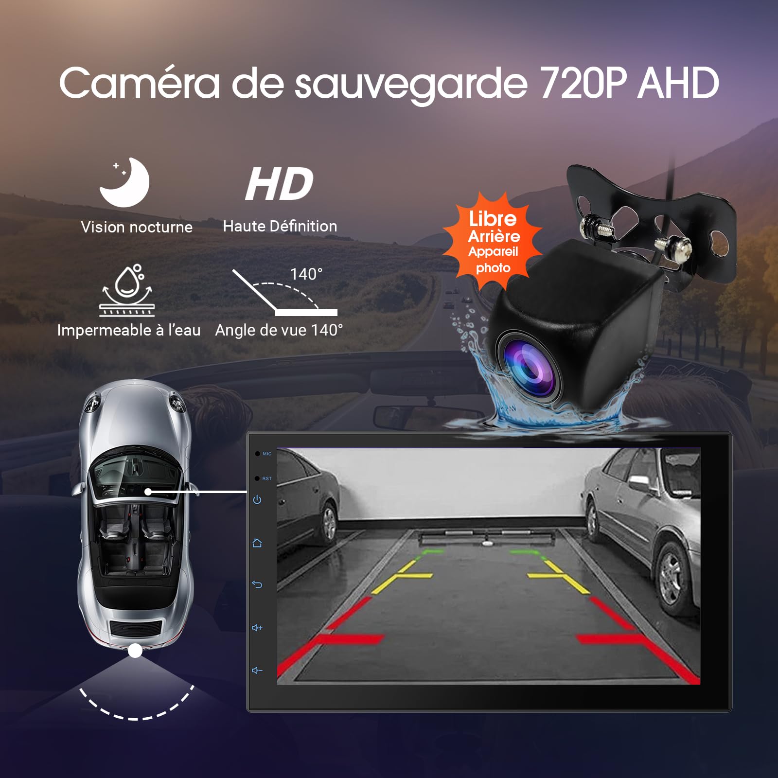 Haudio 7 Pouces Autoradio Bluetooth 2 DIN avec CarPlay &Sans Fil Android Auto, HD Ecran Tactile avec Mirror Link/Vivavoce/GPS/Commande Vocale/AUX/RDS/FM Radio pour Tous Les Véhicules avec Caméra 2+64G