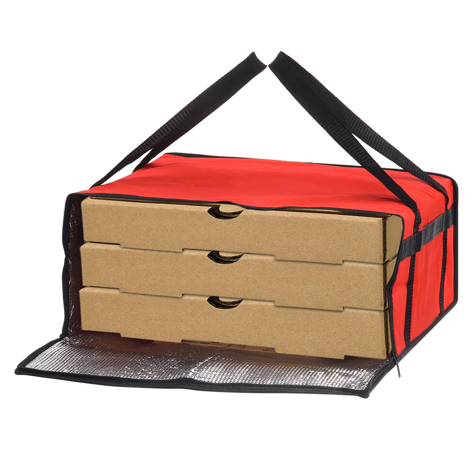QUARKZMAN Torba termiczna do pizzy 1 szt. 24 x 24 x 14 - włóknina spożywcza torba na żywność przewoźnik lodówka torba na ciasto ciasto na imprezę do pizzy (czerwona)