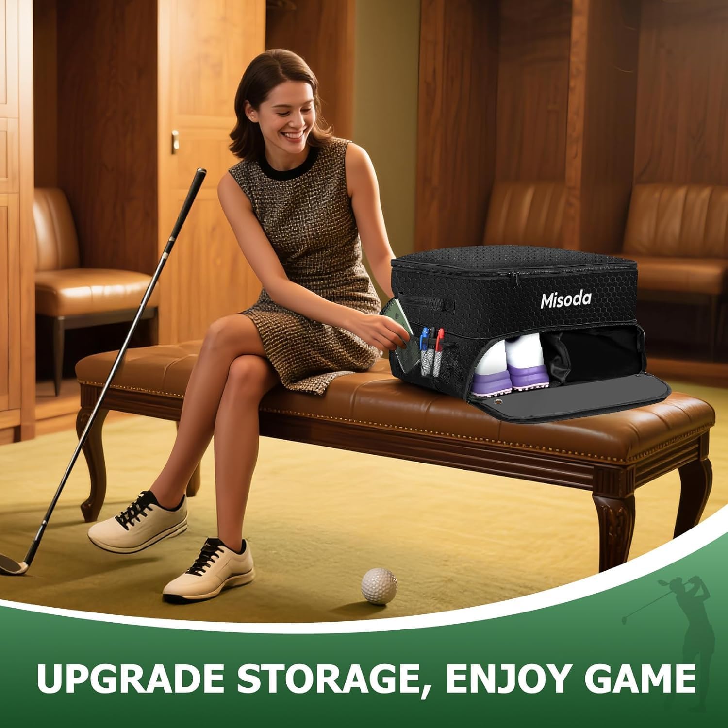 Golf Trunk Organizer with Shoe Storage, Golf Gifts for Men,2-Pair Capacity, Waterproof Car Trunk Locker Storage Box for Golf Gear and Accessories,Golfer Gifts