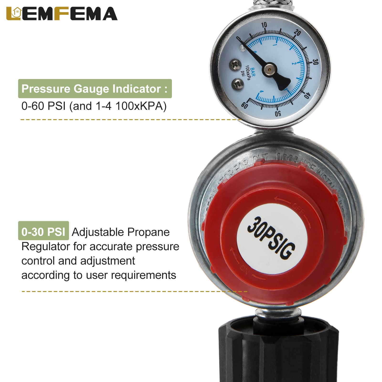 Snapklik.com : 12FT 0-30 PSI Adjustable High Pressure Propane Regulator