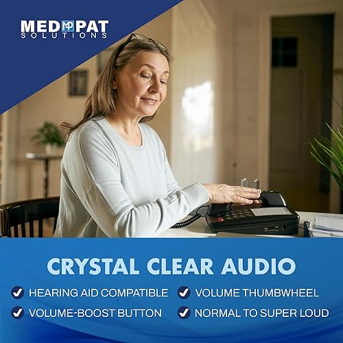 Miniatura 5 de Med-Pat Teléfono fijo con cable de consola D520U con carga USB-A y USB-C, compatible con audífonos y llamadas claras, accesibilidad para personas