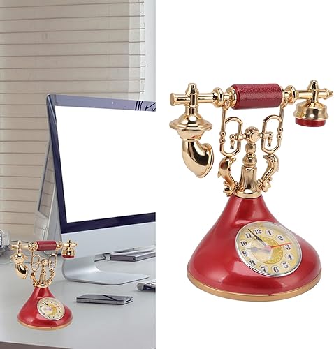 Miniatura 4 de Asixxsix Reloj de teléfono retro, único y elegante reloj despertador de teléfono vintage, funciona con pilas, antiguo diseño de teléfono, reloj de