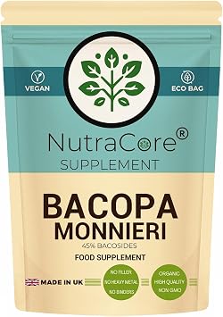 Bacopa Monnieri 5000mg Capsules (10:1 Extract) – 45% Bacosides, High Strength Memory, Focus & Cognitive Support, Brain & Nervous System Health, Vegan Non-GMO Supplement, Made in UK by NutraCore (90)