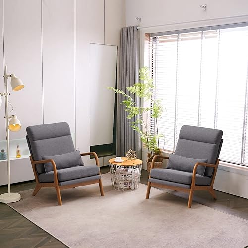 Miniatura 7 de Karl home Accent - Silla moderna de mediados de siglo con almohada de respaldo alto tapizado con marco de madera maciza y cojín suave para sala de