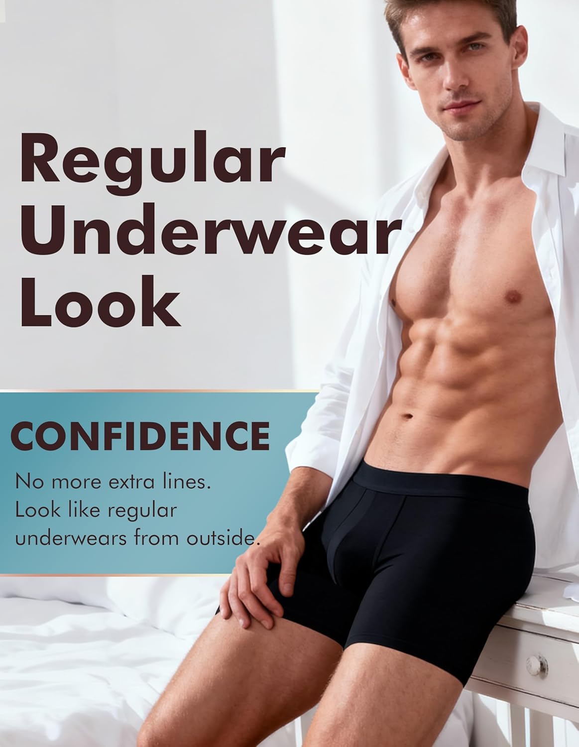 AIRCUTE Washable Absorbency Urinary Incontinence Underwear for Men Boxer Briefs for Bladder Leaks 60 ML 3 Pack (4X-Large, Black-Gray-Gray) - Image 7