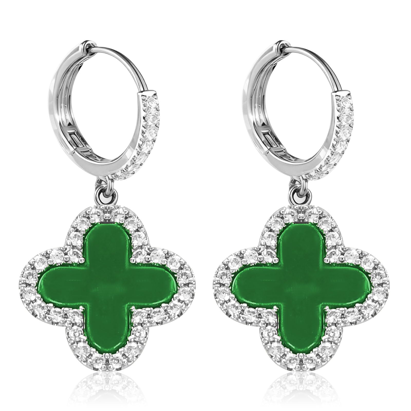 Four Leaf Clover Earrings Shamrock Earrings Lucky Sparkling Earrings St. Patrick's Day Irish Earrings For Women,Stud Earrings Green Love Diamond Crystal Emerald Jewelry For Valentine's Day
