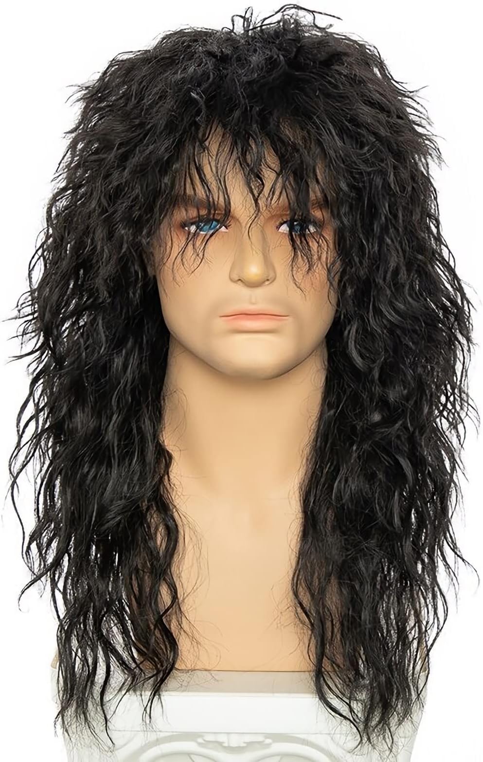 Topcosplay Men Wigs 80s Mullet Wig Long Brown Curly Wig