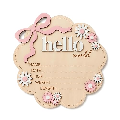 Baby Announcement Sign, 6.2 in Wooden Hello World Newborn Sign