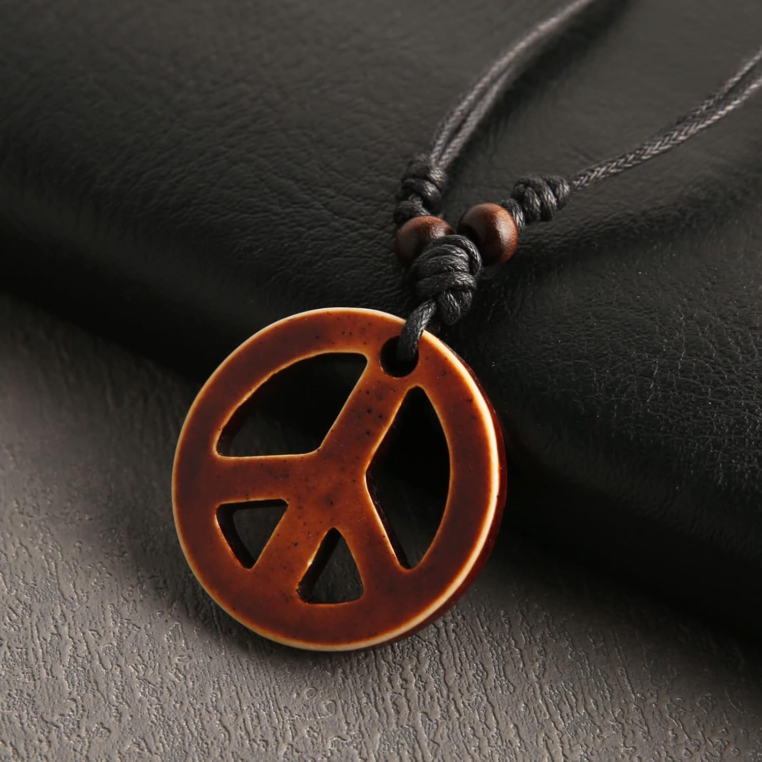 STWTR Men's and Women's Adjustable Peace Sign Pendant Necklace Pendant Hemp Rope Chain - Maori Tribal Necklace - Image 4