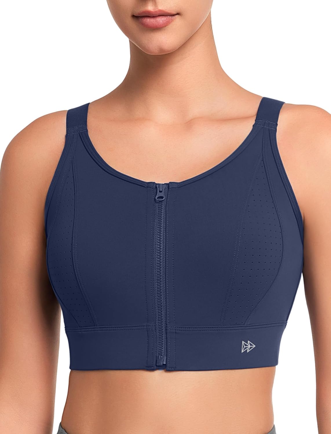Yvette Adjustable Zip Front Sports Bras for Women High Support Impact Criss Cross Running Bra for Large Breasts