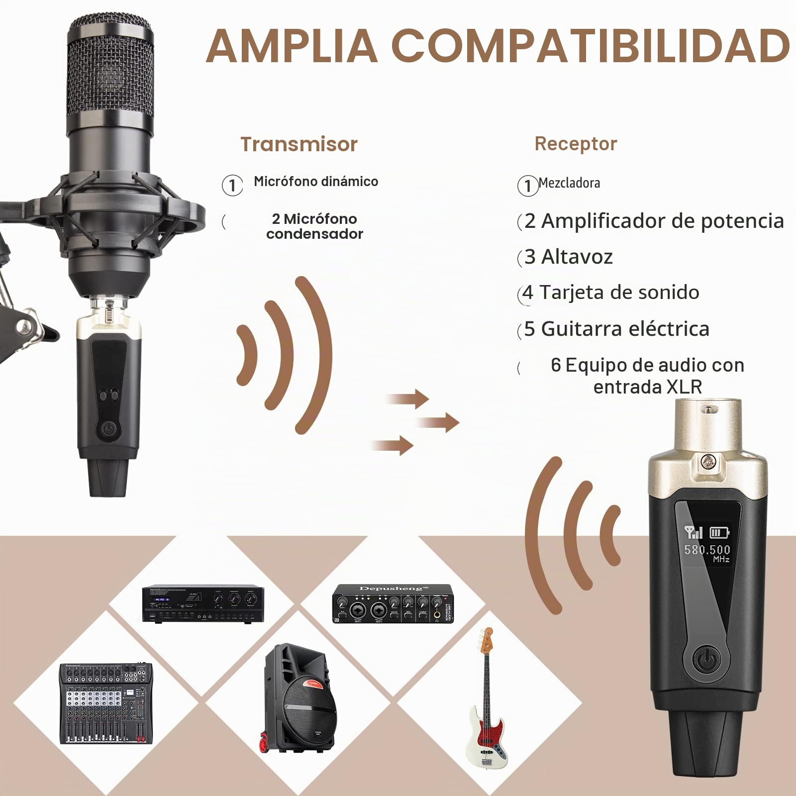 Depusheng T9 System de micrófono inalámbrico, XLR Transmisor y XLR Receptor Inalámbrico System para Micrófonos Dinámicos y Condensador, Mezclador, Sistema PA, Altavoces
