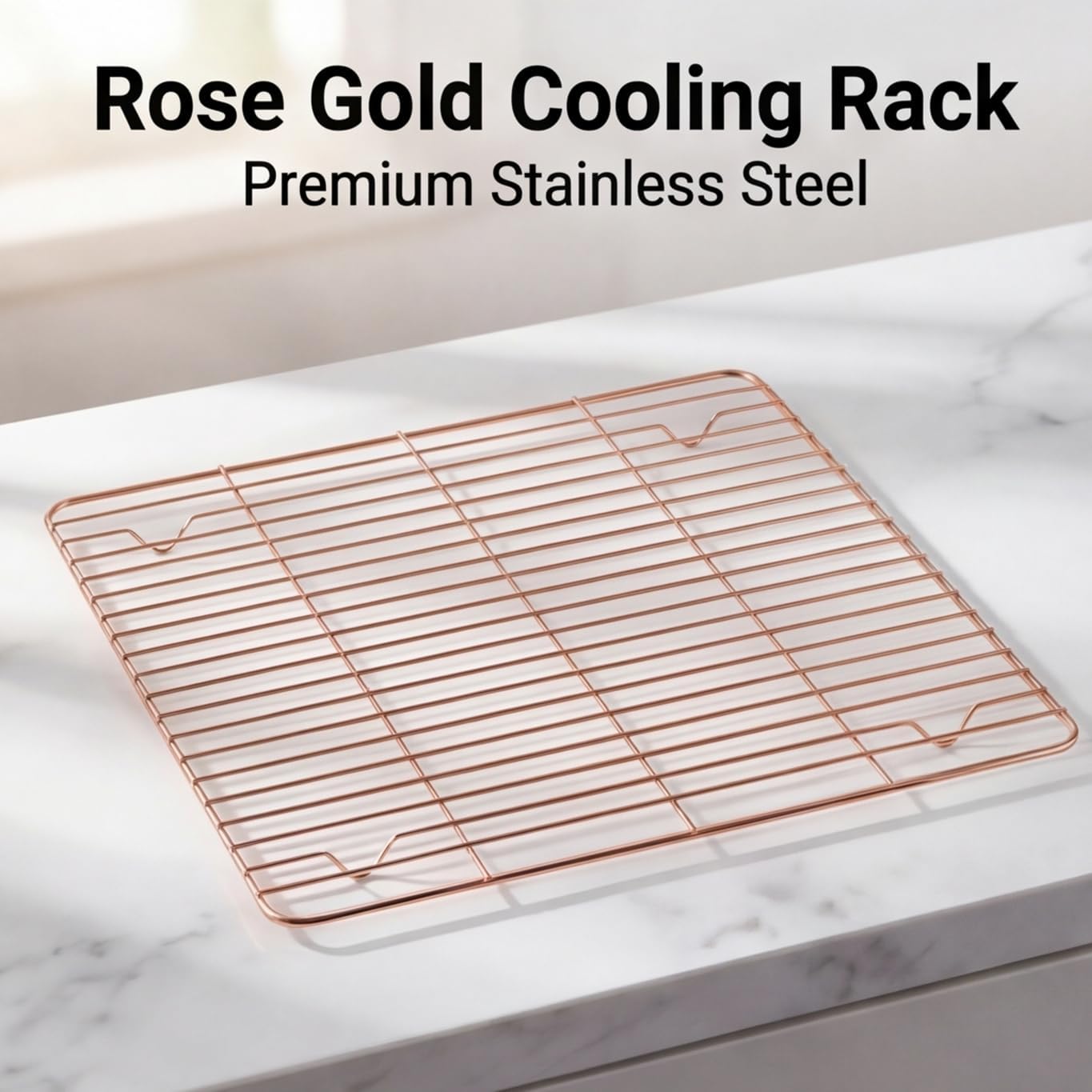 2 Pack Rose Gold Cooling Racks for Baking - 11x11 Inch Square Stainless Steel Wire Rack for Cookies, Cake, Meat - Oven Safe Kitchen Cooling Grid