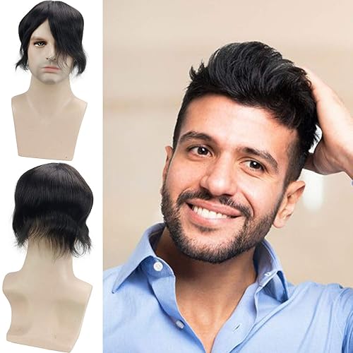 Rossy&Nancy - Tupé de cabello humano para hombre, sistema de reemplazo de cabello transpirable, encaje suizo superior, 8 x 6 pulgadas con perímetro
