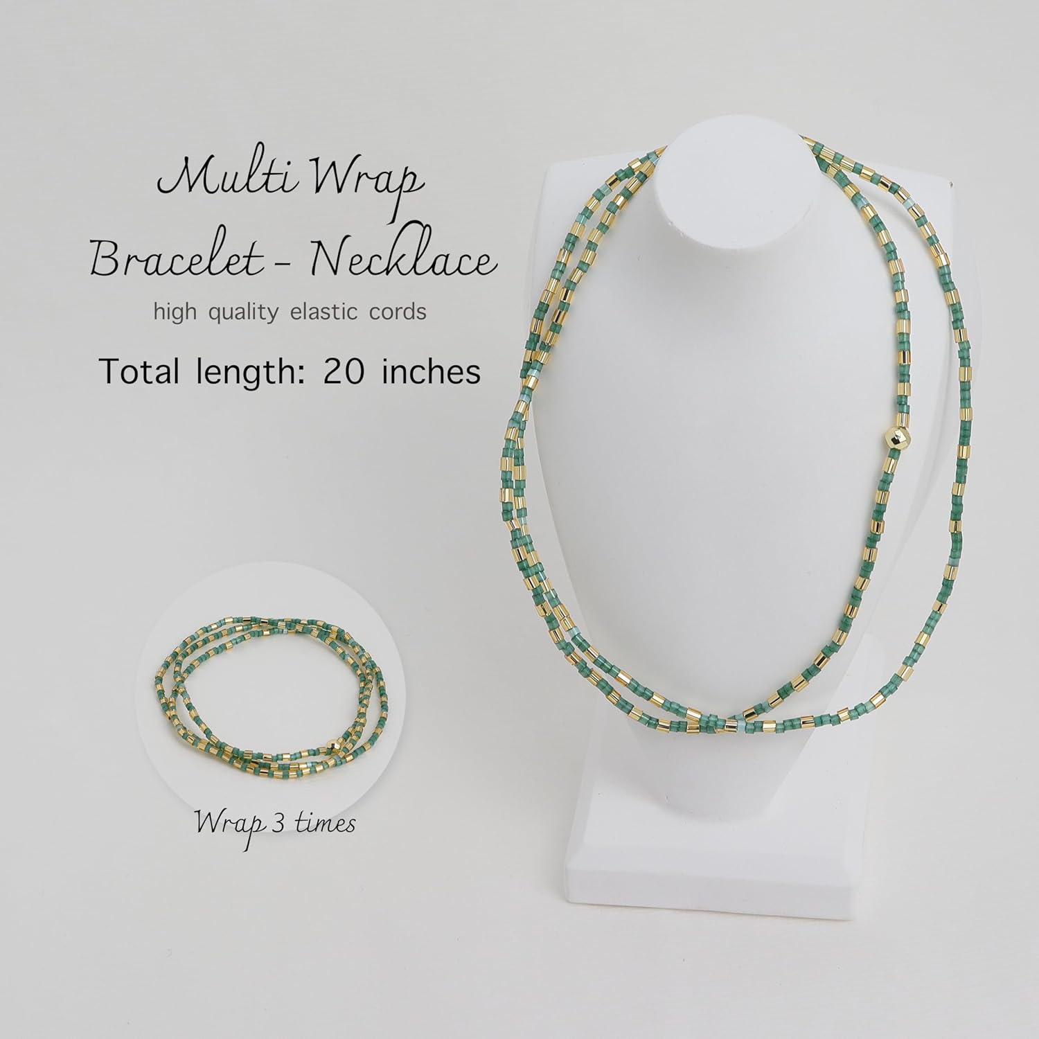 Gold Beaded Stretch Stackable Bracelets for Women Girls, Dainty Boho Handmade Turquoise Emerald Bead Layered Bracelet Summer Beach Jewelry Gift - Image 4