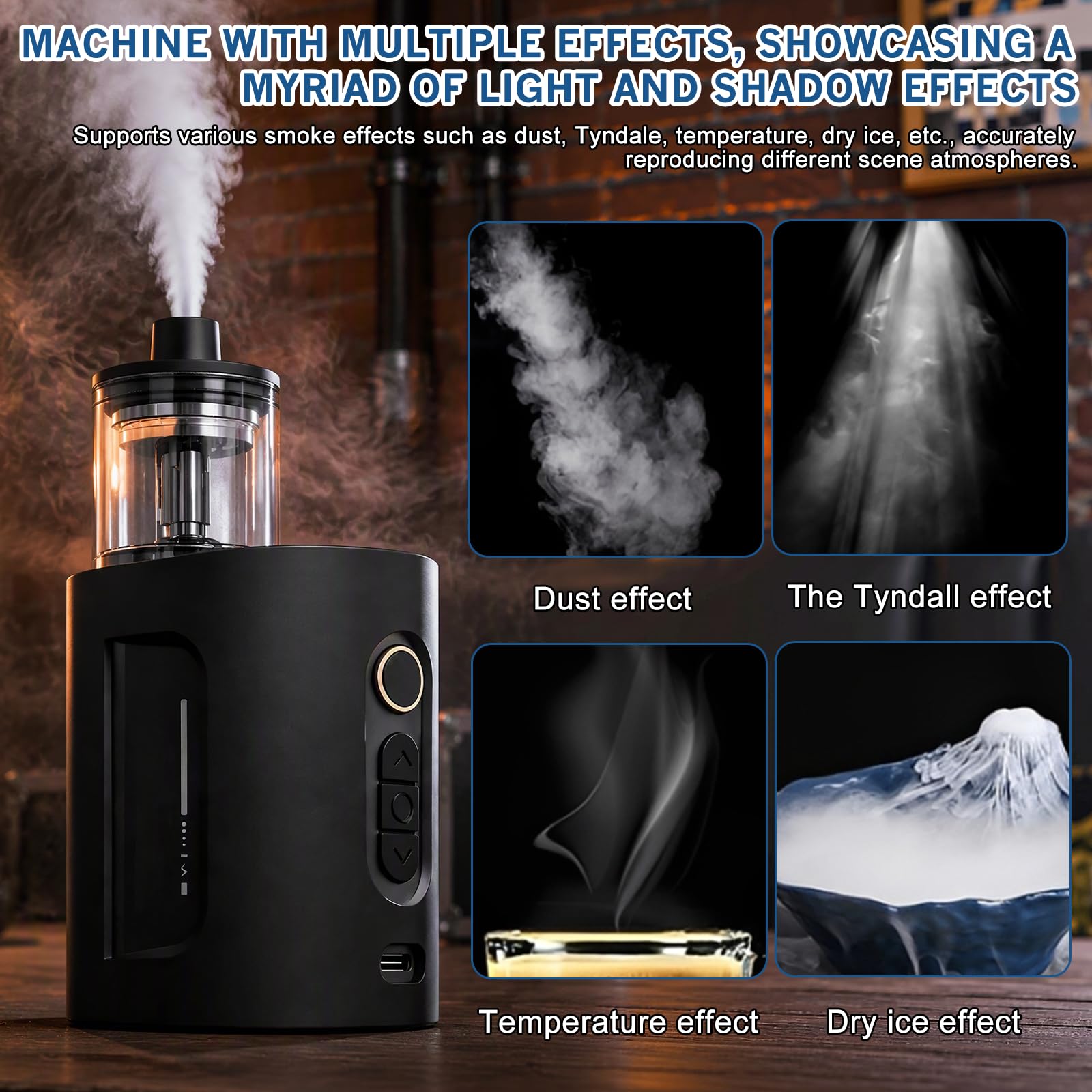 Mini Nebelmaschine mit Fernbedienung, CF3 30W Tragbarer Fogger Smoke Machine mit Akku, USB-Lüfter, 5 Einstellbare Intensitätsstufen, Videoproduktion Rauchmaschine für Fotografie Partys Halloween