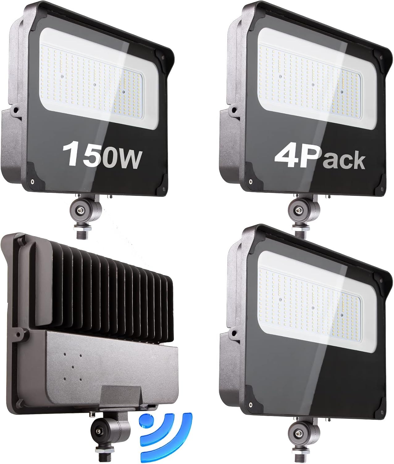 Lightdot 150W LED Flood Light with Knuckle, 5000K Daylight [Eqv. to 600W HPS/WH] Dusk to Dawn Photocell Sensors, IP65 Waterproof LED Flood Lights Outdoor, Energy Saving up to 5475W/5Y(5hrs/Day) 4Pack