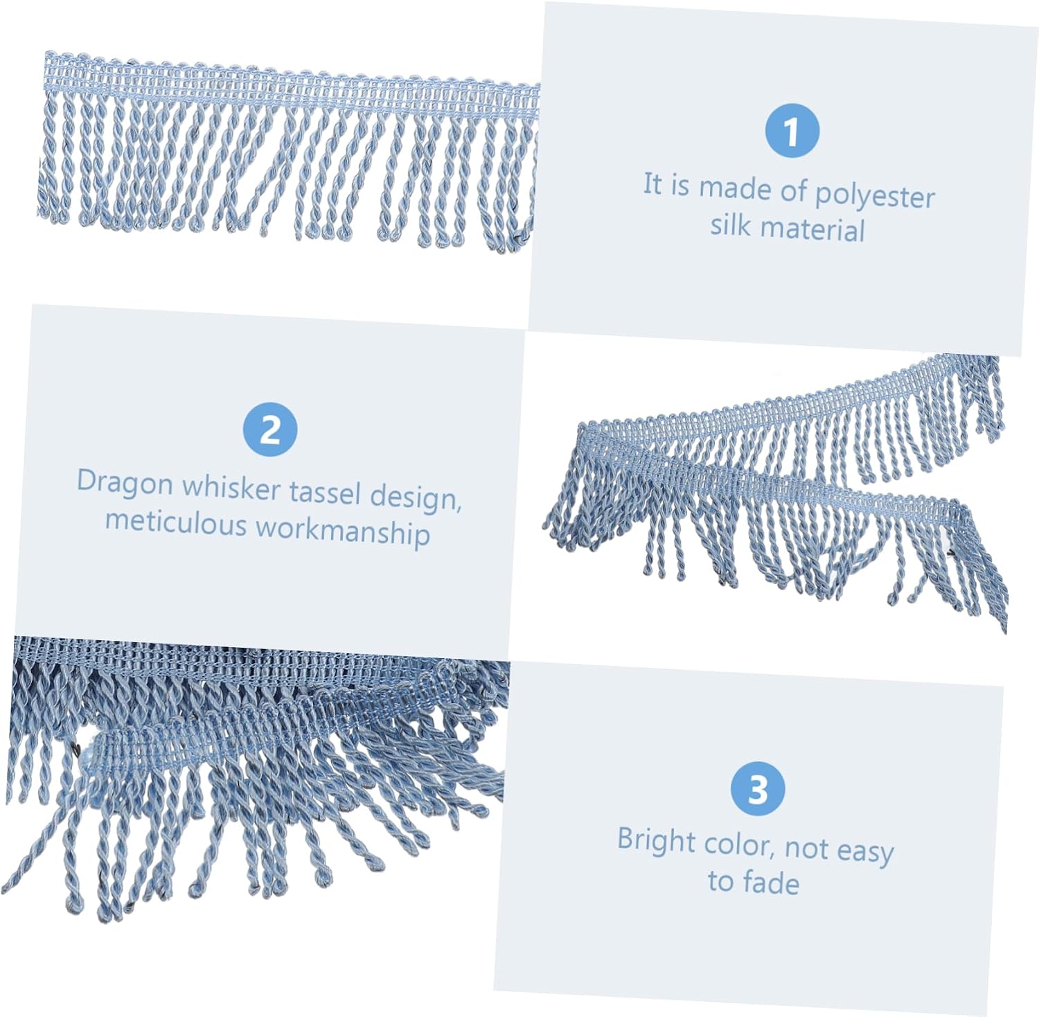 Blue Polyester Silk Fringe Trim for DIY Sewing Curtain Decoration