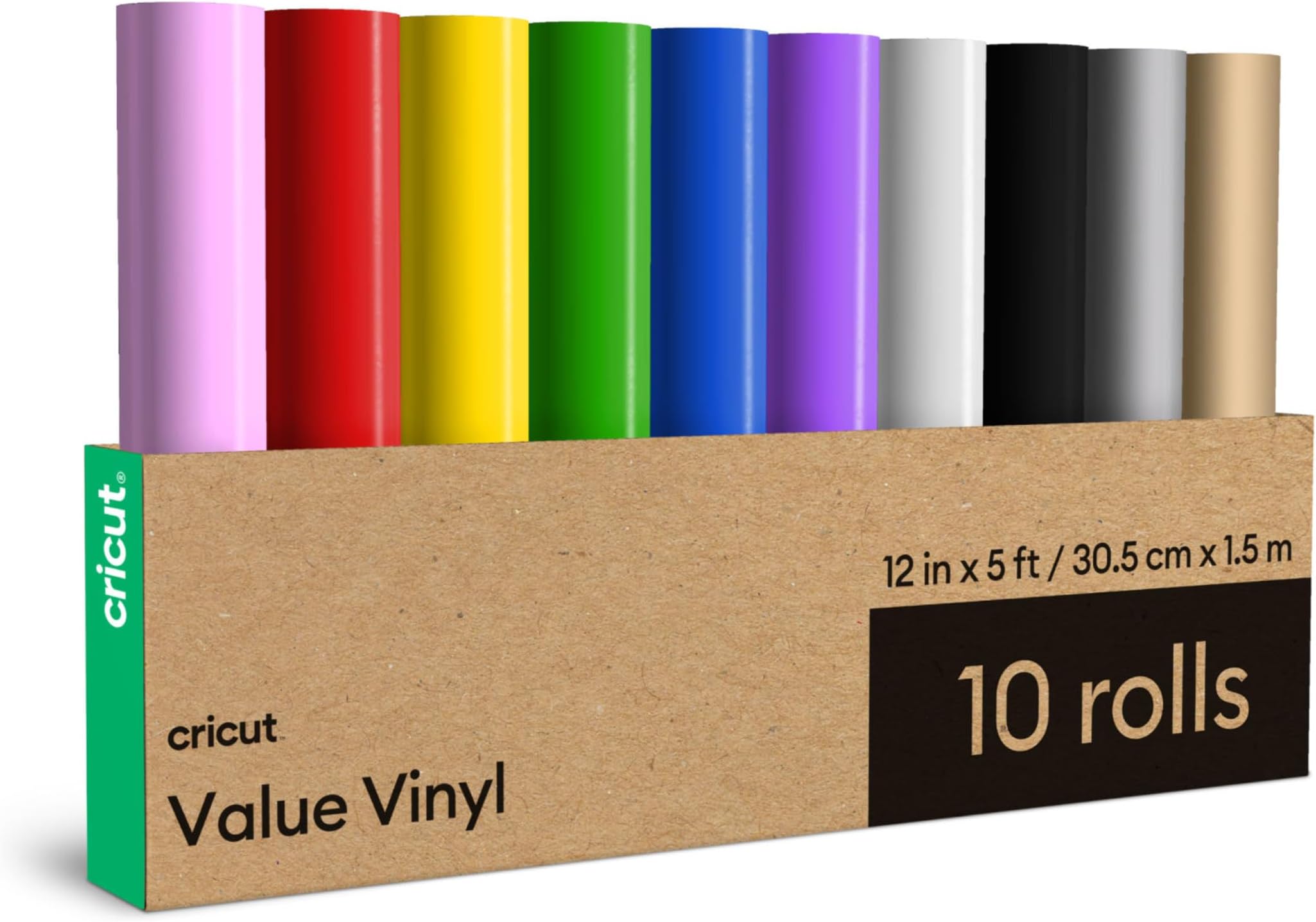 Value Permanent Vinyl, Rainbow Sampler – 12in x 5ft Rolls (10 ct)
