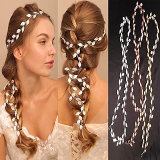 Jumwrit Wedding Hair Vine Bridal Headband Extra Long Hair Vine Bridal Leaf Headpiece Wedding Hair Accessories for Brides Bridesmaids(Rose Gold)