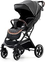 YAZOCO Pushchair, One-Handed Folding Pushchair Cane 0-22 kg Baby Stroller Extendable Canopy Mosquito Net Raincover Football Cover (Black)