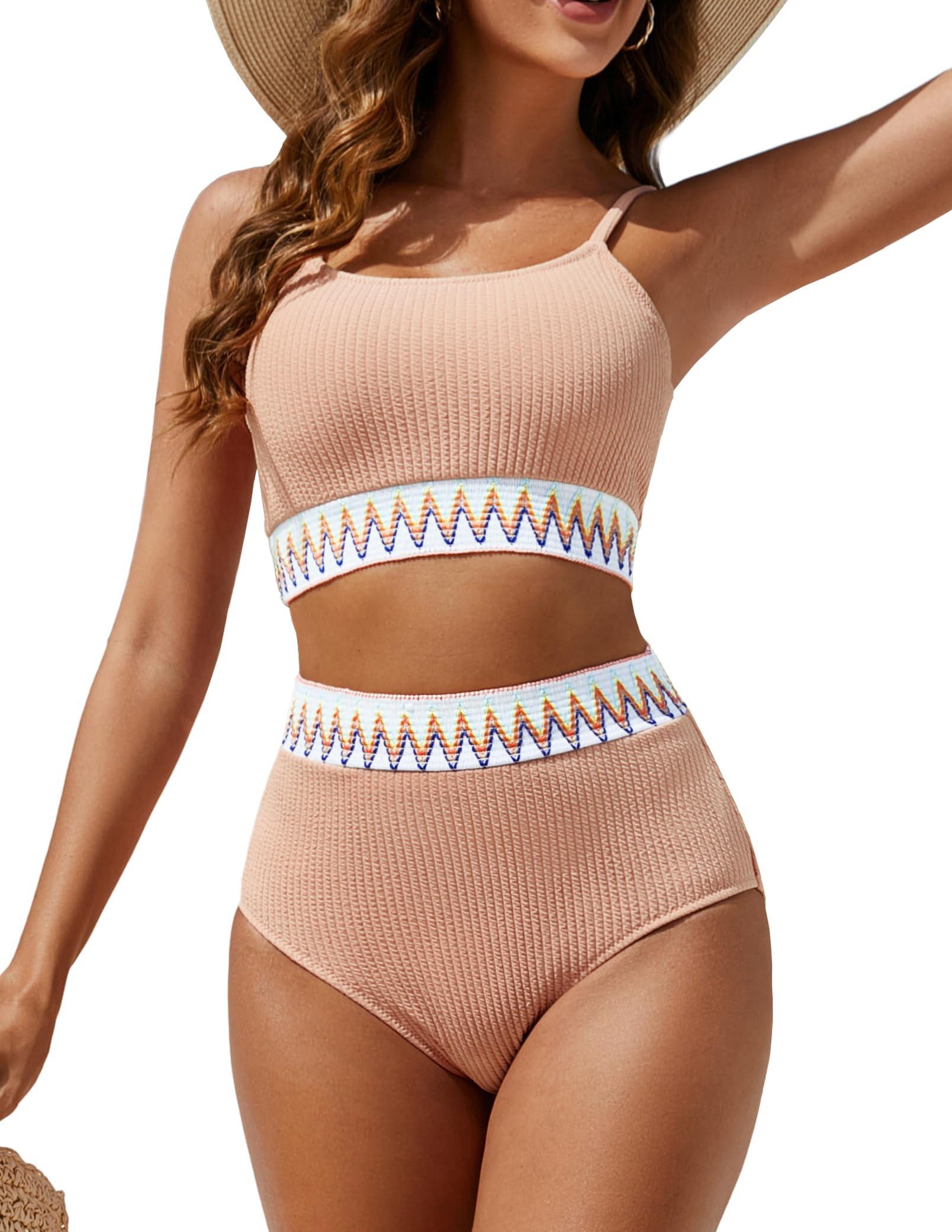 Bluetime Women Bikini Sets High Waisted Swimsuit Ribbed Two Piece Cheeky Bathing Suits