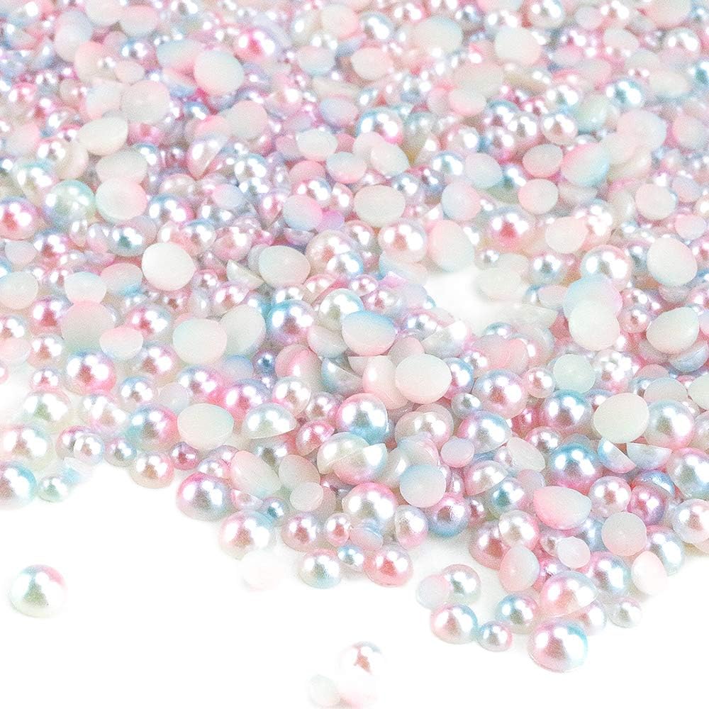 Faxco ABS Half Round Pearls, Gradient Color Simulation Pearl, Resin Flatback Pearl Beads, Faux Round Shiny Pearls for DIY Crafts, Decoration(3 Sizes) (3000)