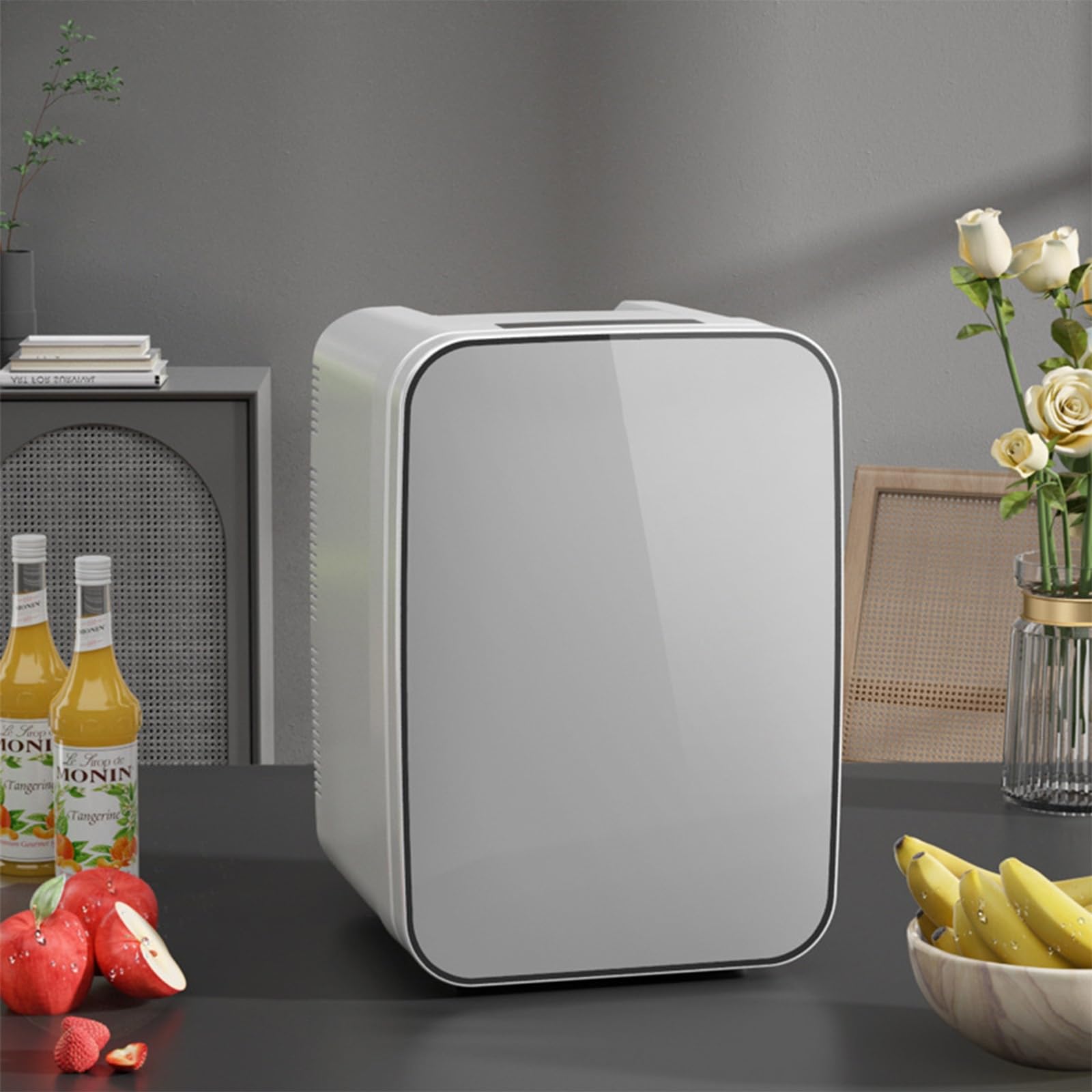 Mini Frigorifero Portatile, Piccolo Frigorifero per Trucchi, Frigorifero Compatto per Cucina, Dormitorio, Appartamento, Ufficio, Campeggio, Viaggi, Camion, Barca(Color:White Digital Display)