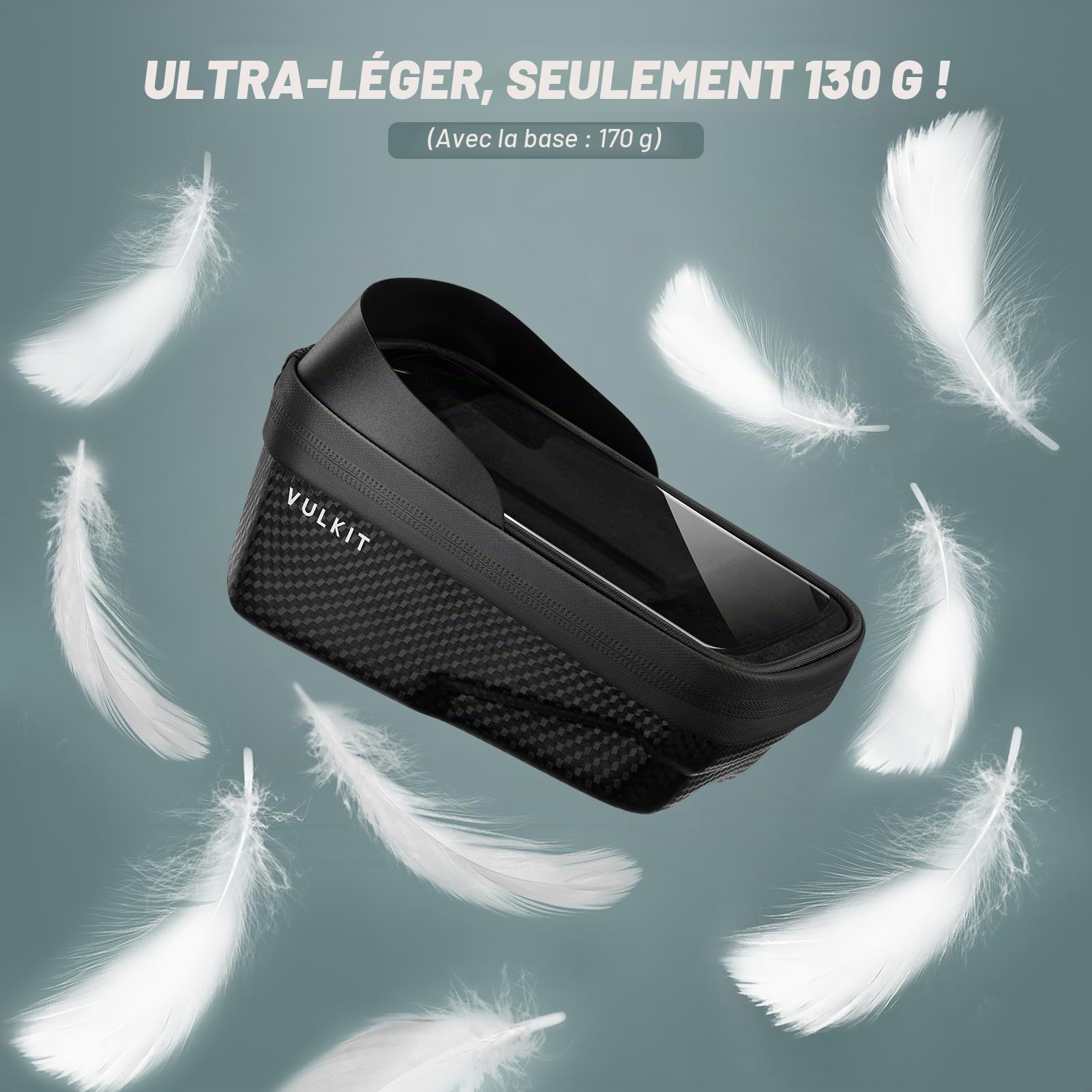 VULKIT Sacoche de Cadre de Vélo à Démontage Rapide, Sacoche de Tube Supérieur de Vélo Ultra Légère et Imperméable avec Écran Tactile, Support Téléphone pour Vélo, Accessoires de Cyclisme pour Vélos de