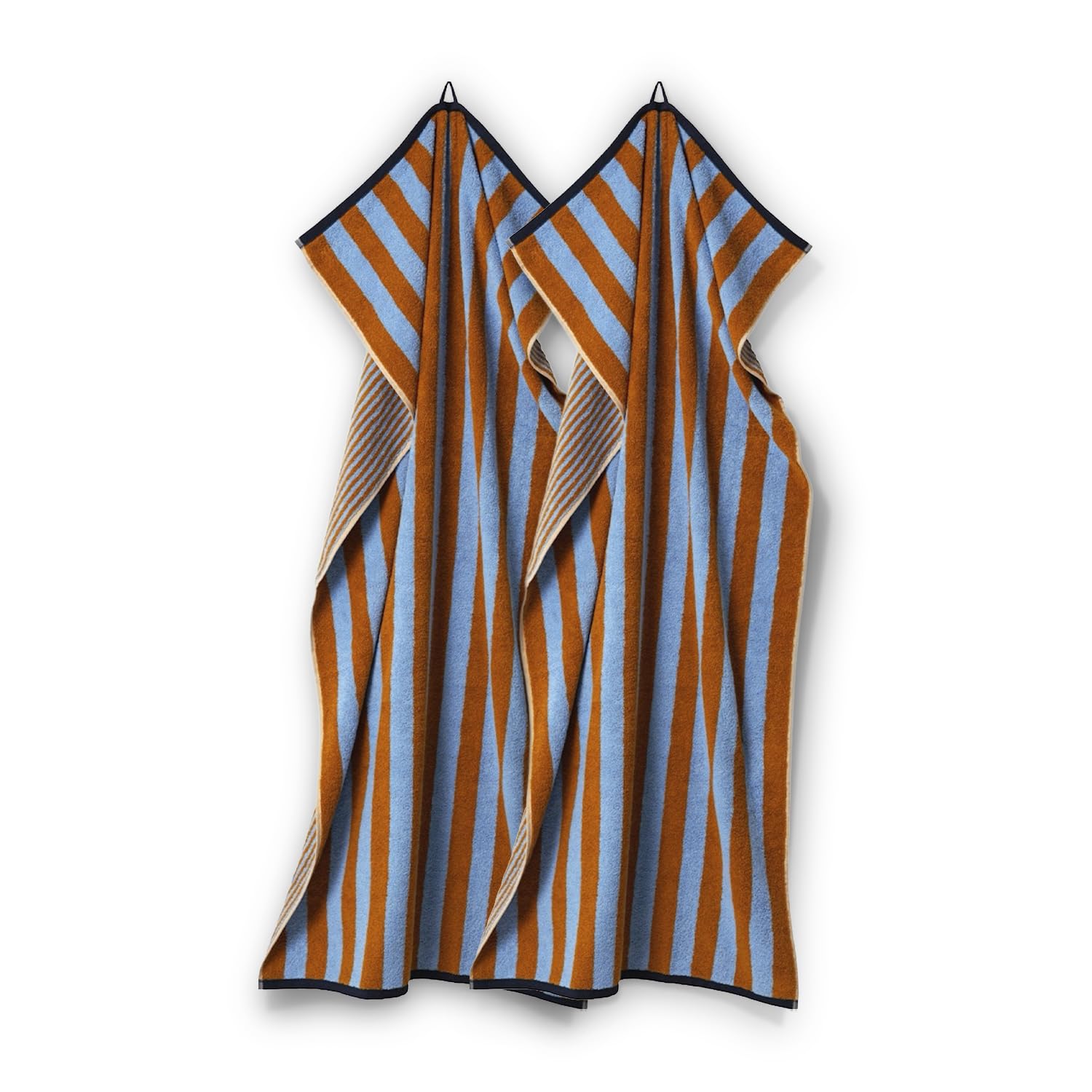 Herzbach home Duschtuch Good Vibes 2er-Set 70 x 140 cm 100% Baumwolle Caramel/Hellblau