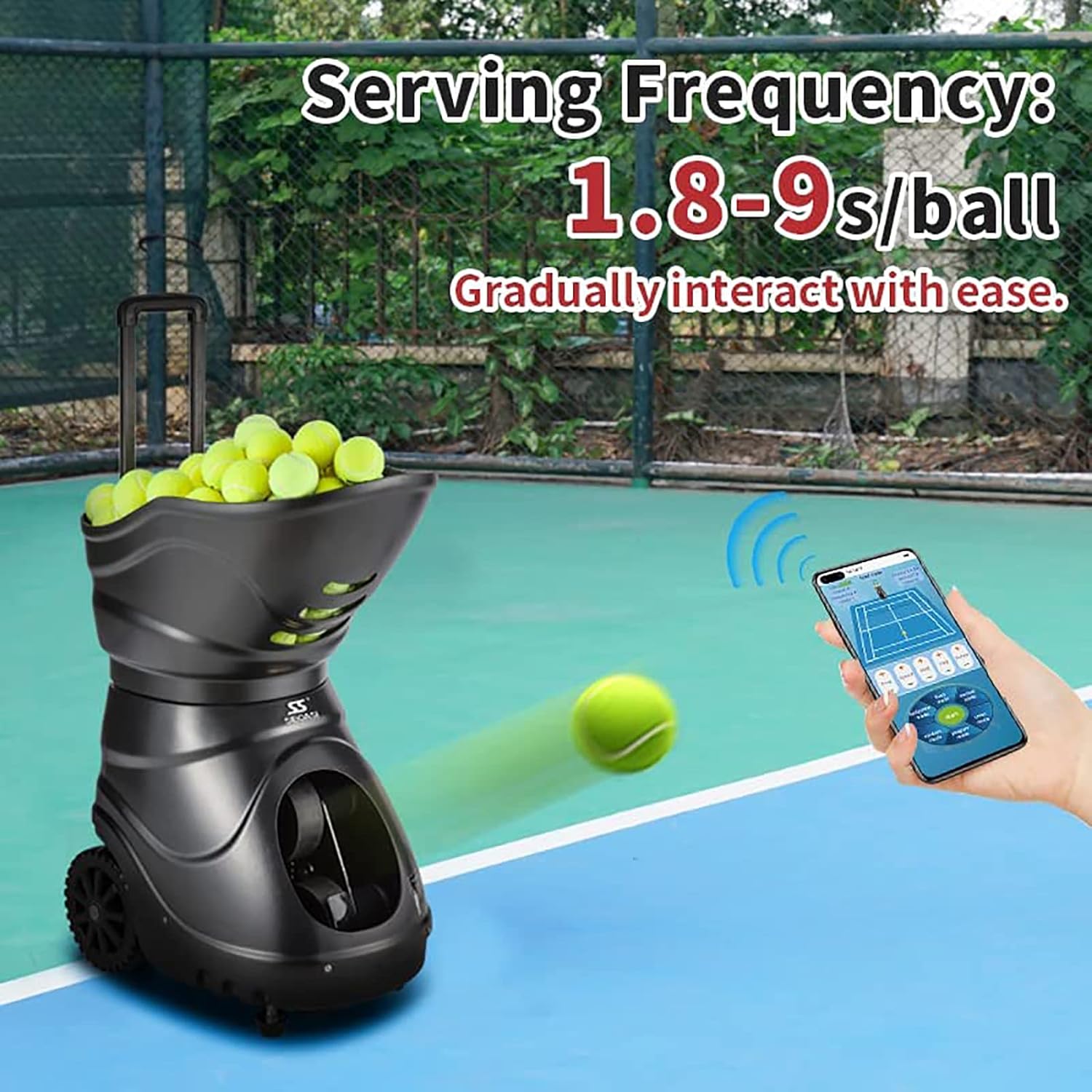 Portable Tennis Machine, Adjustable Tennis Ball Tosser, Multifunction Training Modes, with Remote Control Equipment, 150 Large Capacity, for Solo Training Sports