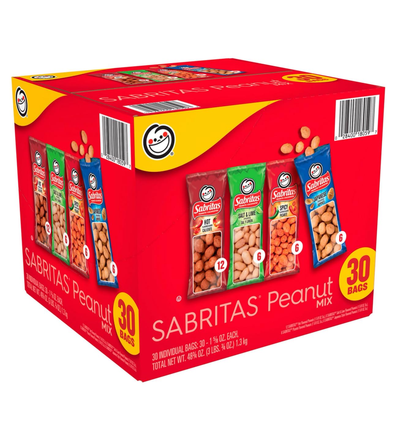 MMA sabarita-Peanut Variety Packs, 4 flavour Mix,12 Flamin' Hot,Picante,Japanese,Salt & Lime Peanuts mixes