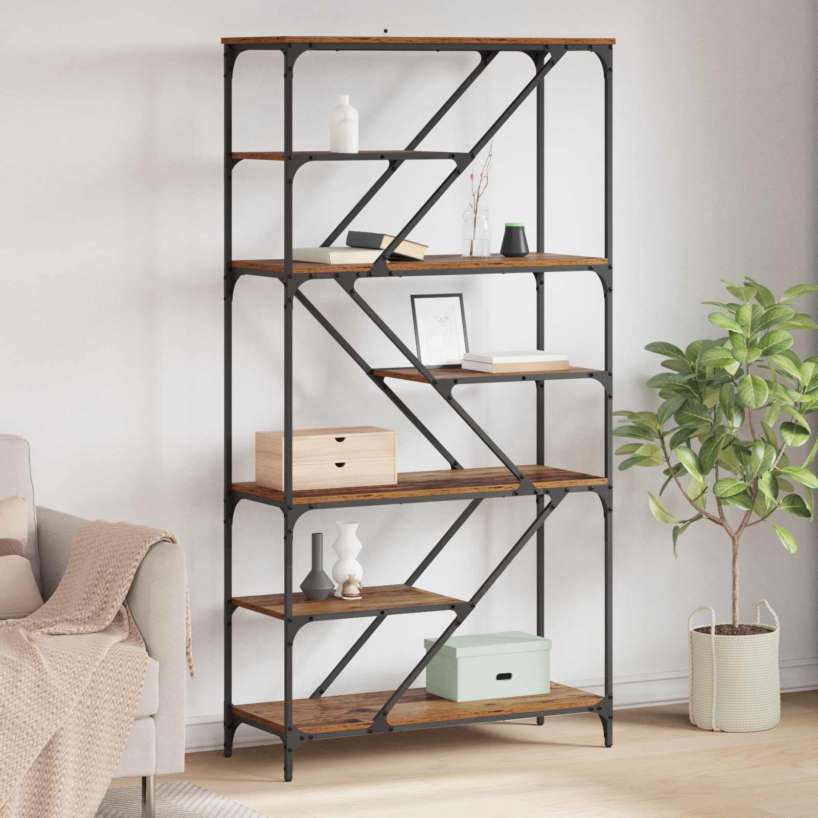 vidaXL Półka na książki Stare drewno 91 x 36 x 176 cm, Nowoczesna przechowalnia w salonie, prostokątne regały, trwałe półki, systemy wolnostojące do organizacji