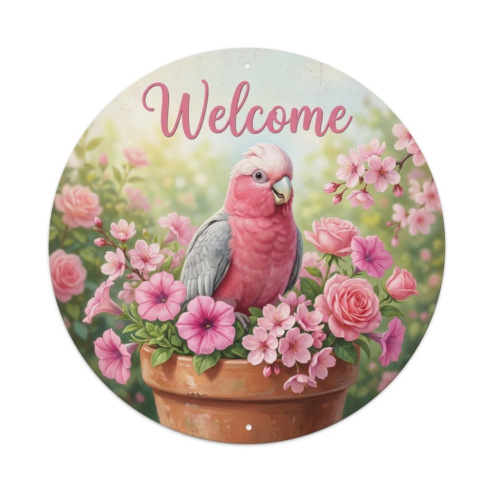 Welcome Galah Cockatoo Blossom Metal Tin Sign