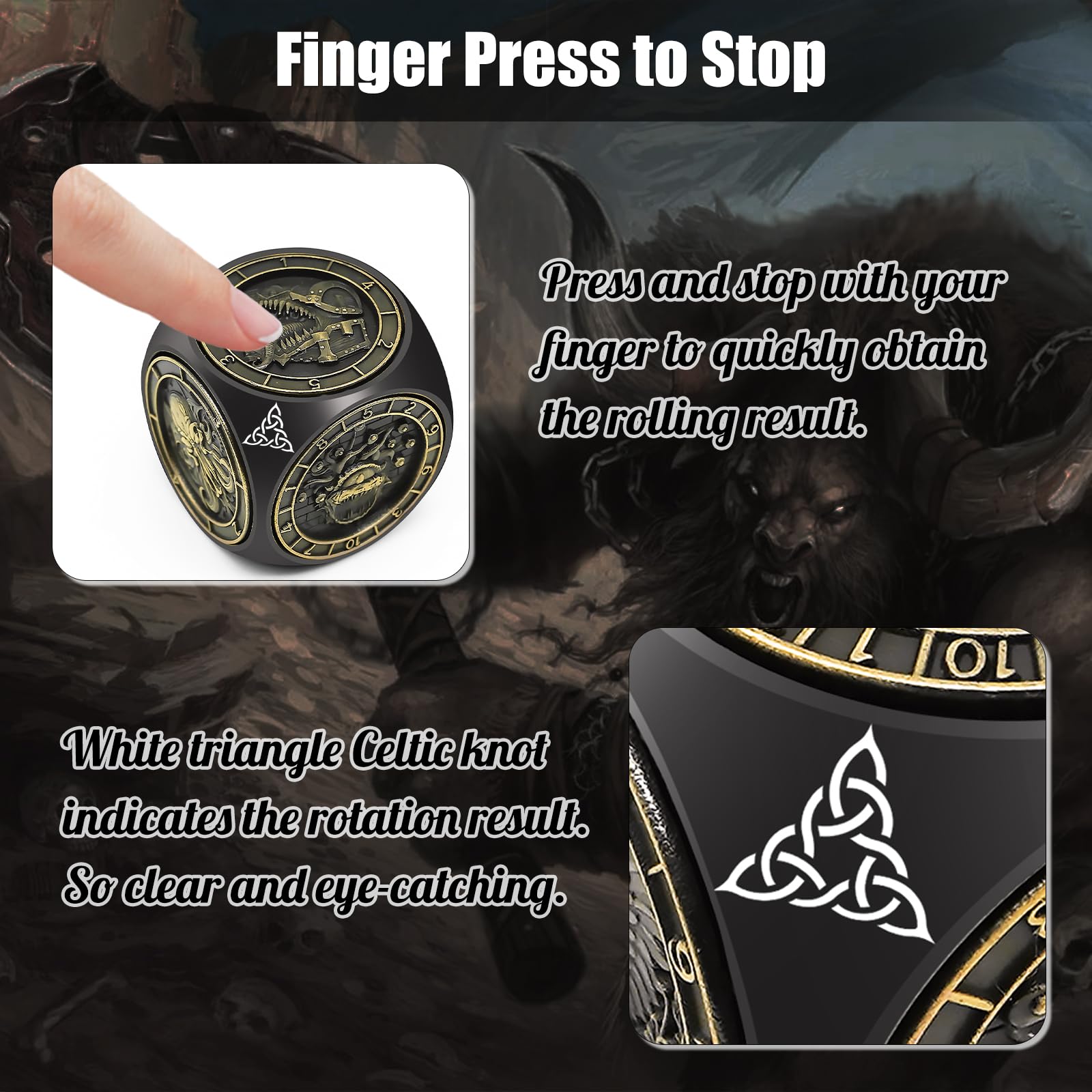Jeu de dés rotatifs DND en métal 7 en 1 avec relief 3D pour cadeaux DND, dés polyédriques de jeu de rôle fantaisie, D&D, accessoires de RPG pour joueur (taches de sang