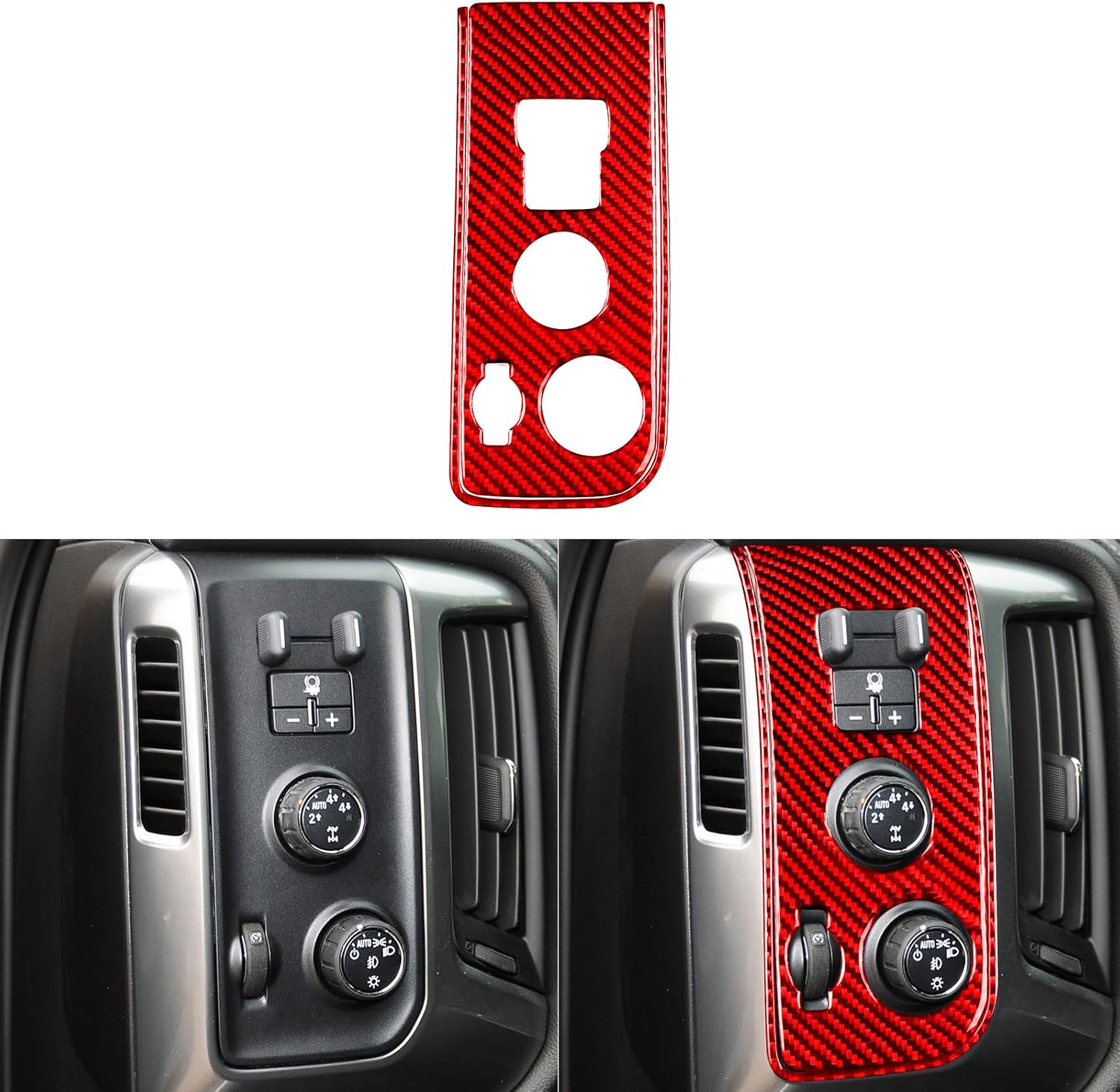 Real Carbon Fiber Compatible with Chevrolet Silverado 1500/GMC Sierra 1500 2014-2018 Car Headlight 4WD Mode Switch Button Trim Decals Sticker Decor Auto Interior Accessories Cover Style A Red
