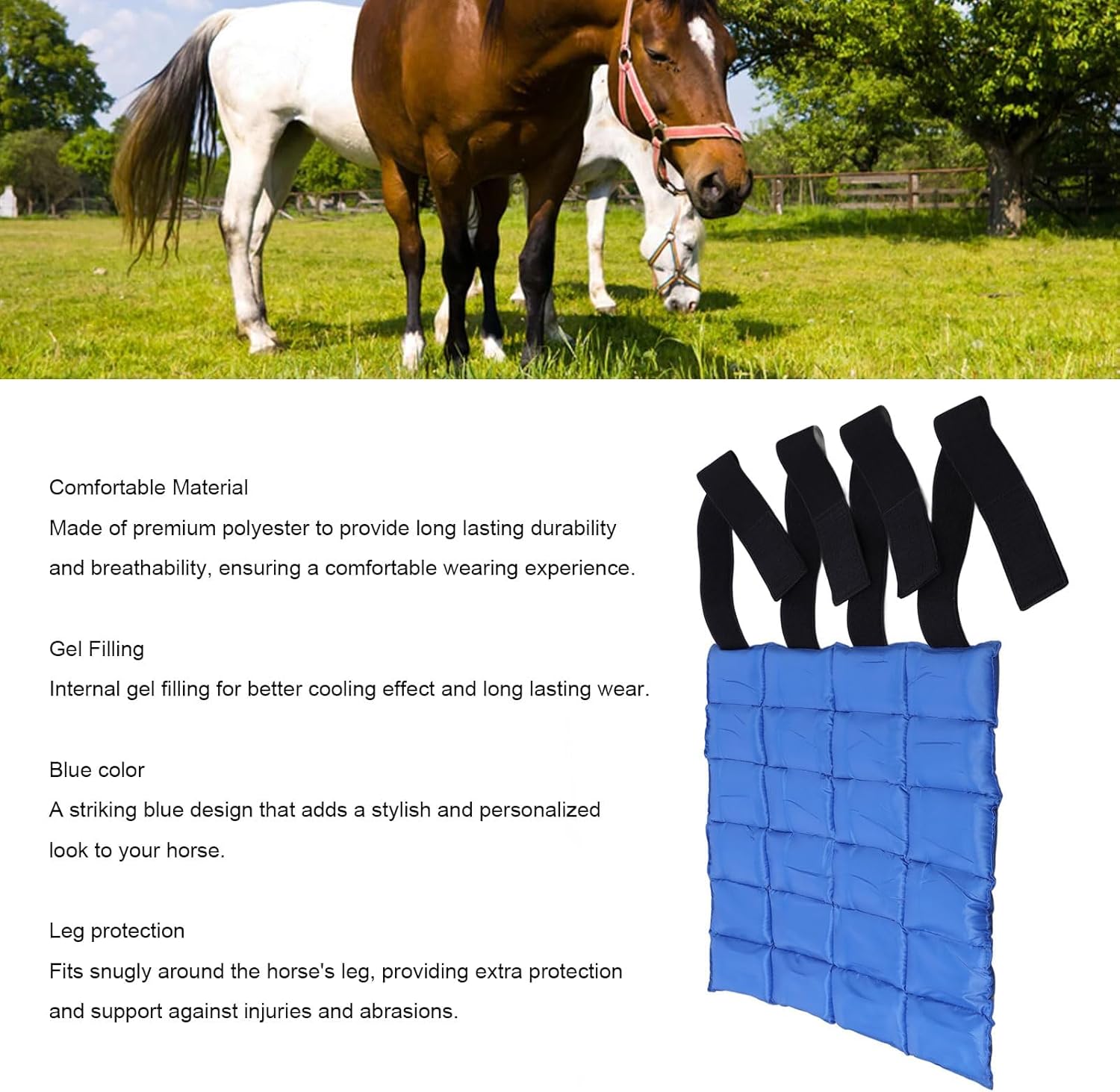 Horse Leg Ice Packs, Horse Ice Leg Wraps Set Cooling Wrap for Horse Injuries Therapy Full Leg Ice Boot Cold Pack with Flexible Straps for Hock, Ankle, Knee, Legs and Hooves