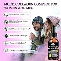 Vista 3 de Gotas líquidas de péptidos de colágeno múltiple para mujeres y hombres - Tipo I, II, III, V, X Péptidos de colágeno hidrolizado, proteínas