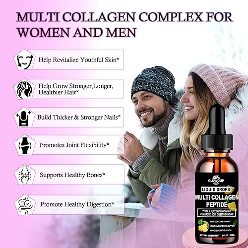Miniatura 3 de Gotas líquidas de péptidos de colágeno múltiple para mujeres y hombres, tipo I, II, III, V, X, péptidos de colágeno hidrolizados, proteínas de